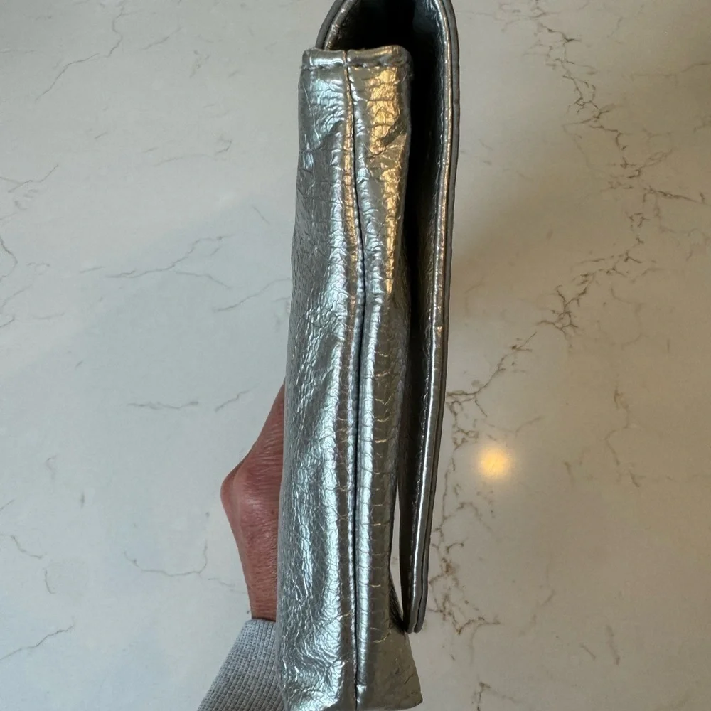 Express Metallic Silver Clutch Snap Close Front / 13